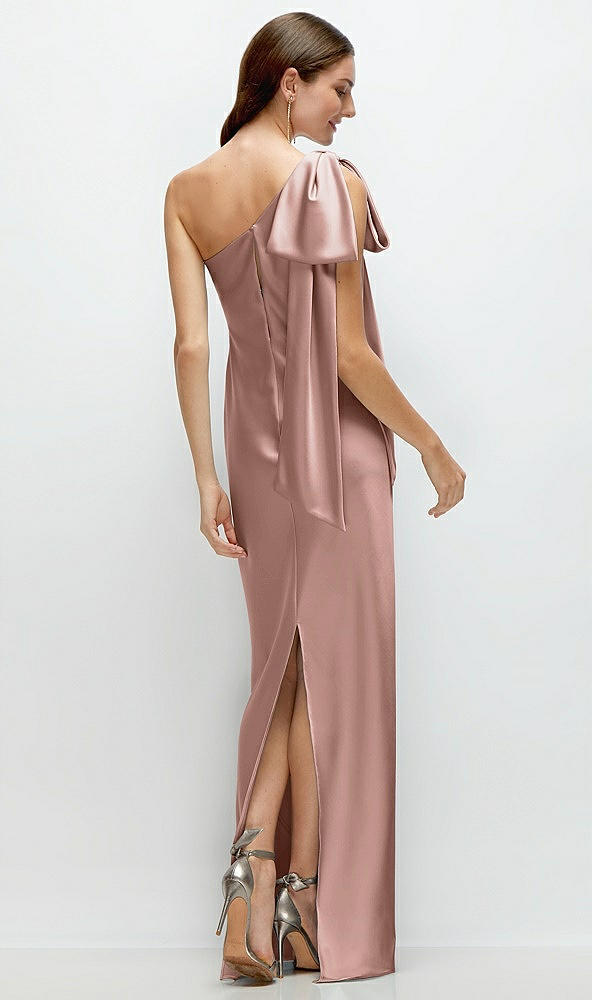 Back View - Neu Nude One-Shoulder Bias-Cut Satin Maxi Dress with Cascading Shoulder Bow