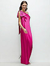 Side View Thumbnail - Think Pink One-Shoulder Bias-Cut Satin Maxi Dress with Cascading Shoulder Bow