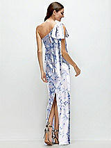 Rear View Thumbnail - Magnolia Sky One-Shoulder Bias-Cut Floral Satin Maxi Dress with Cascading Shoulder Bow