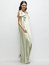 Side View Thumbnail - Vintage Primrose Celadon One-Shoulder Bias-Cut Floral Satin Maxi Dress with Cascading Shoulder Bow