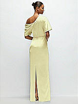 Rear View Thumbnail - Butter Yellow Asymmetrical Off-the-Shoulder Pleated Satin Maxi Dress