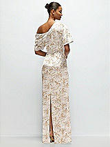 Rear View Thumbnail - Golden Hour Asymmetrical Off-the-Shoulder Draped Floral Satin Maxi Dress