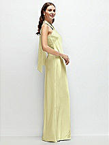 Side View Thumbnail - Butter Yellow Pleated Halter Bias Satin Maxi Dress with Self-Tie Bow Back