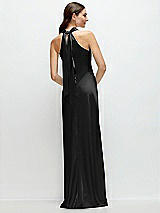 Alt View 1 Thumbnail - Black Pleated Halter Bias Satin Maxi Dress with Self-Tie Bow Back