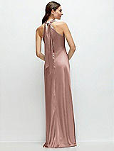 Alt View 1 Thumbnail - Neu Nude Pleated Halter Bias Satin Maxi Dress with Self-Tie Bow Back