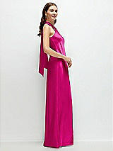 Side View Thumbnail - Think Pink Pleated Halter Bias Satin Maxi Dress with Self-Tie Bow Back