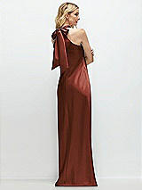 Rear View Thumbnail - Auburn Moon Stand Collar Bias Satin Maxi Dress with Self-Tie Bow Back