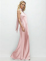 Side View Thumbnail - Ballet Pink Stand Collar Bias Satin Maxi Dress with Self-Tie Bow Back