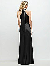 Alt View 1 Thumbnail - Black Stand Collar Bias Satin Maxi Dress with Self-Tie Bow Back