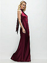 Side View Thumbnail - Cabernet Stand Collar Bias Satin Maxi Dress with Self-Tie Bow Back