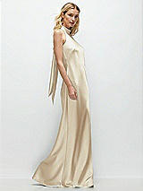 Side View Thumbnail - Champagne Stand Collar Bias Satin Maxi Dress with Self-Tie Bow Back