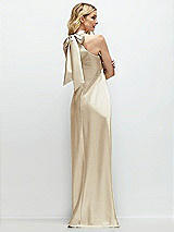 Rear View Thumbnail - Champagne Stand Collar Bias Satin Maxi Dress with Self-Tie Bow Back