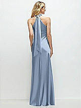 Alt View 1 Thumbnail - Cloudy Stand Collar Bias Satin Maxi Dress with Self-Tie Bow Back