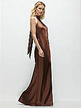 Side View Thumbnail - Cognac Stand Collar Bias Satin Maxi Dress with Self-Tie Bow Back