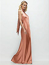 Side View Thumbnail - Copper Penny Stand Collar Bias Satin Maxi Dress with Self-Tie Bow Back