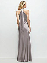 Alt View 1 Thumbnail - Cashmere Gray Stand Collar Bias Satin Maxi Dress with Self-Tie Bow Back