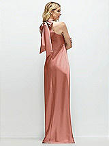 Rear View Thumbnail - Desert Rose Stand Collar Bias Satin Maxi Dress with Self-Tie Bow Back