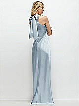 Rear View Thumbnail - Mist Stand Collar Bias Satin Maxi Dress with Self-Tie Bow Back