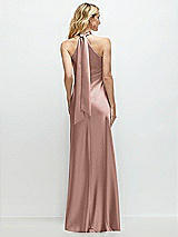 Alt View 1 Thumbnail - Neu Nude Stand Collar Bias Satin Maxi Dress with Self-Tie Bow Back