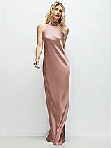 Front View Thumbnail - Neu Nude Stand Collar Bias Satin Maxi Dress with Self-Tie Bow Back