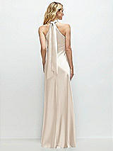 Alt View 1 Thumbnail - Oat Stand Collar Bias Satin Maxi Dress with Self-Tie Bow Back