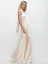 Side View Thumbnail - Oat Stand Collar Bias Satin Maxi Dress with Self-Tie Bow Back