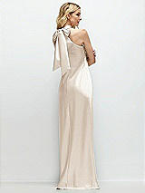 Rear View Thumbnail - Oat Stand Collar Bias Satin Maxi Dress with Self-Tie Bow Back