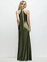 Alt View 1 Thumbnail - Olive Green Stand Collar Bias Satin Maxi Dress with Self-Tie Bow Back