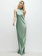 Front View Thumbnail - Seagrass Stand Collar Bias Satin Maxi Dress with Self-Tie Bow Back