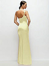 Rear View Thumbnail - Butter Yellow One-Shoulder Cat-Eye Neckline Fit and Flare Satin Maxi Dress