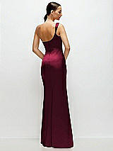 Rear View Thumbnail - Cabernet One-Shoulder Cat-Eye Neckline Fit and Flare Satin Maxi Dress