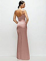 Rear View Thumbnail - Neu Nude One-Shoulder Cat-Eye Neckline Fit and Flare Satin Maxi Dress