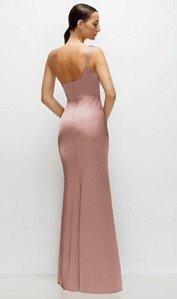 Back View - Neu Nude One-Shoulder Cat-Eye Neckline Fit and Flare Satin Maxi Dress