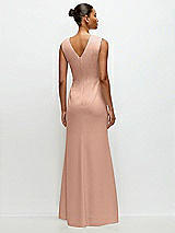 Rear View Thumbnail - Pale Peach Sleeveless Cap Shoulder Crepe Maxi Dress with Trumpet Skirt