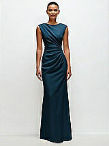 Front View Thumbnail - Atlantic Blue Sleeveless Cap Shoulder Crepe Maxi Dress with Trumpet Skirt