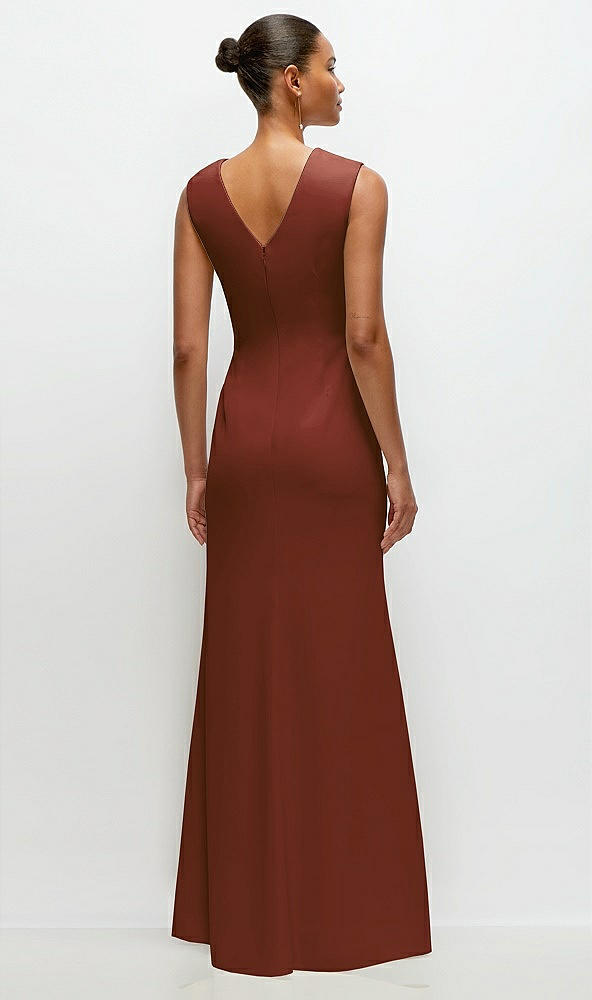 Back View - Auburn Moon Sleeveless Cap Shoulder Crepe Maxi Dress with Trumpet Skirt