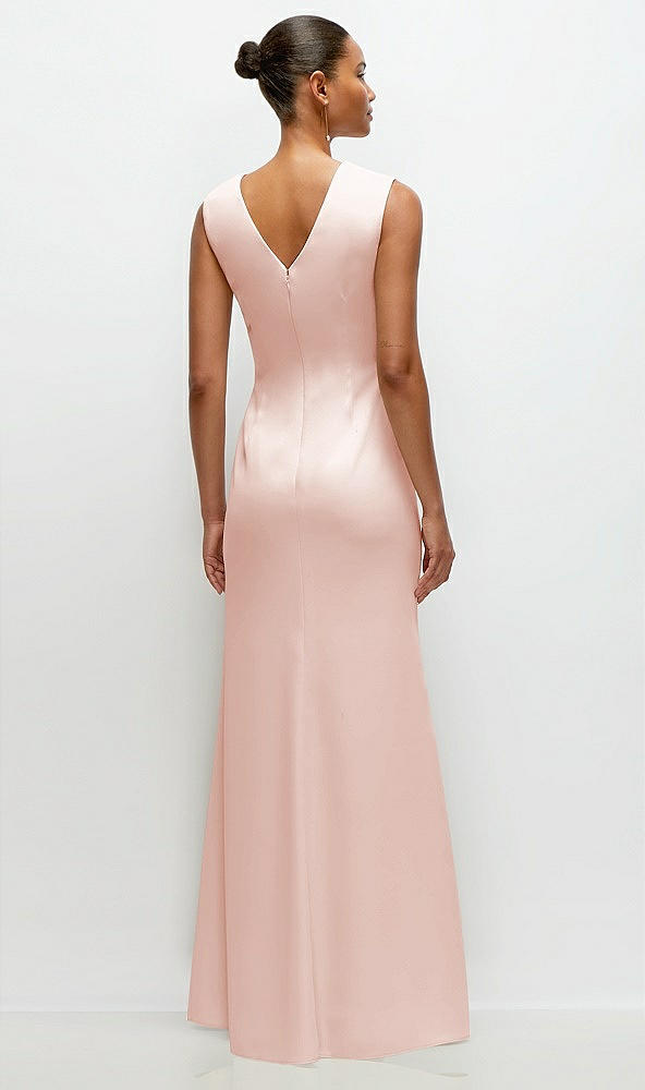 Back View - Blush Sleeveless Cap Shoulder Crepe Maxi Dress with Trumpet Skirt