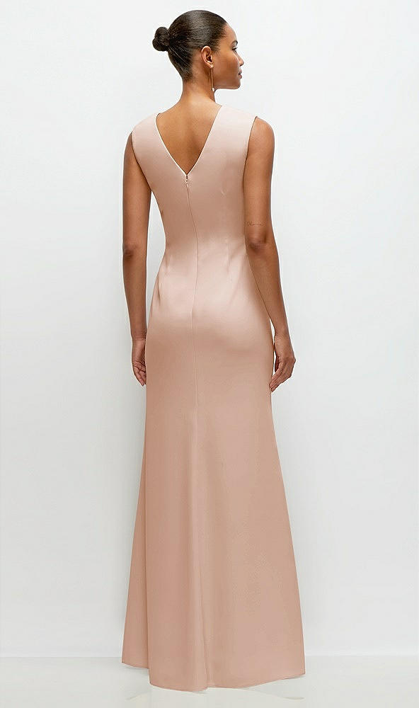 Back View - Cameo Sleeveless Cap Shoulder Crepe Maxi Dress with Trumpet Skirt