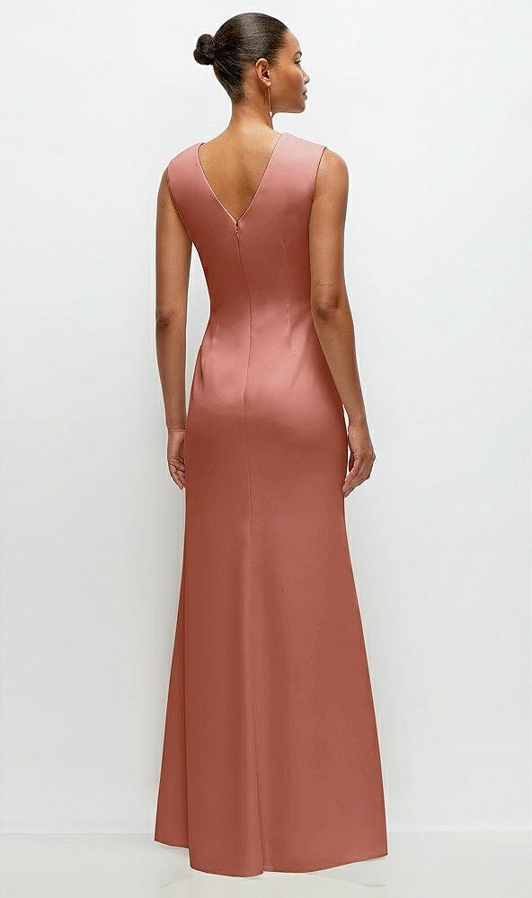 Back View - Desert Rose Sleeveless Cap Shoulder Crepe Maxi Dress with Trumpet Skirt