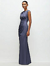 Side View Thumbnail - French Blue Sleeveless Cap Shoulder Crepe Maxi Dress with Trumpet Skirt