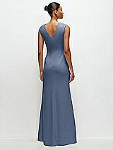 Rear View Thumbnail - Larkspur Blue Sleeveless Cap Shoulder Crepe Maxi Dress with Trumpet Skirt