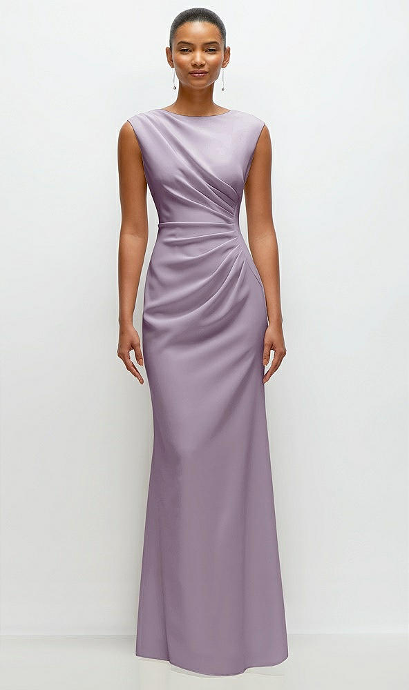 Front View - Lilac Haze Sleeveless Cap Shoulder Crepe Maxi Dress with Trumpet Skirt