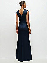 Rear View Thumbnail - Midnight Navy Sleeveless Cap Shoulder Crepe Maxi Dress with Trumpet Skirt