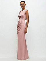 Side View Thumbnail - Rose - PANTONE Rose Quartz Sleeveless Cap Shoulder Crepe Maxi Dress with Trumpet Skirt