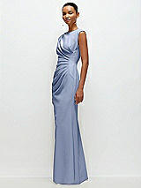 Side View Thumbnail - Sky Blue Sleeveless Cap Shoulder Crepe Maxi Dress with Trumpet Skirt