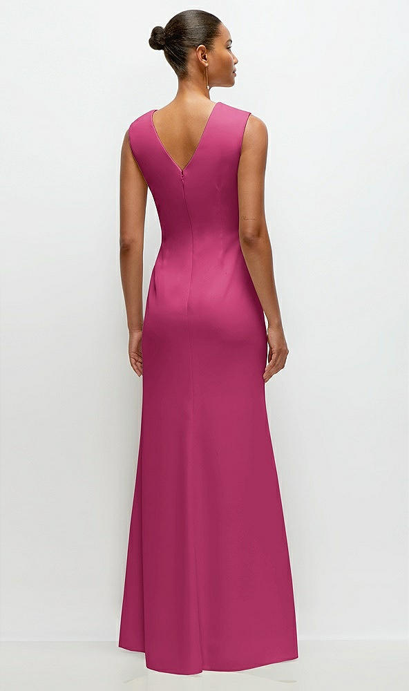 Back View - Tea Rose Sleeveless Cap Shoulder Crepe Maxi Dress with Trumpet Skirt