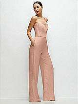 Side View Thumbnail - Pale Peach Strapless Cat-Eye Corset Crepe Wedding Jumpsuit