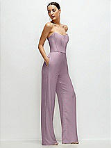 Side View Thumbnail - Suede Rose Strapless Cat-Eye Corset Crepe Wedding Jumpsuit