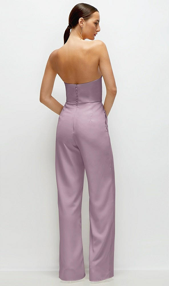 Back View - Suede Rose Strapless Cat-Eye Corset Crepe Wedding Jumpsuit