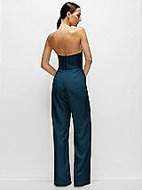 Rear View Thumbnail - Atlantic Blue Strapless Cat-Eye Corset Crepe Wedding Jumpsuit